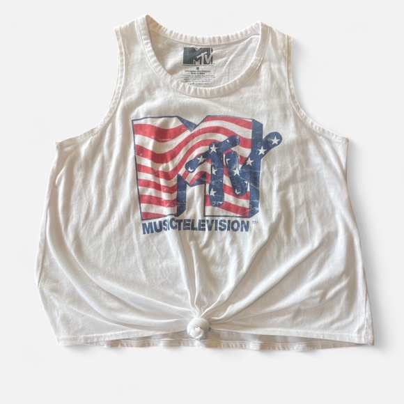 MTV Tops - MTV Logo‎ White Tee With Tie Front